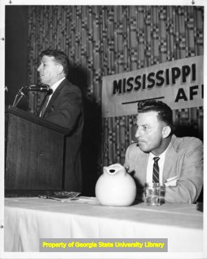 Al Barkan speaking at Mississippi Labor Council convention, Jackson, Mississippi, July 1961.
