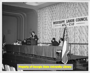 Claude Ramsay speaking at Mississippi Labor Council convention, Jackson, Mississippi, 1959.