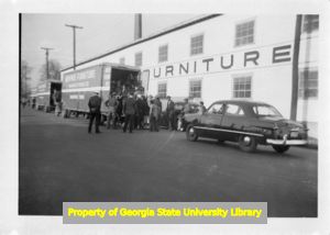 UFWA members boarding Memphis Furniture Manufacturing trucks during a strike, Memphis, Tennessee.