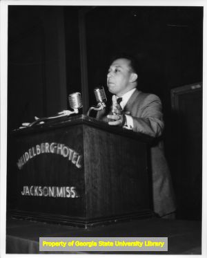 Speaker at Mississippi Labor Council convention, Jackson, Mississippi, April 1958.