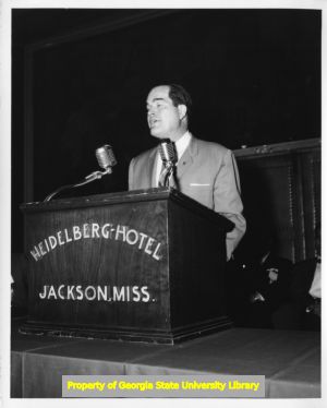 Man speaking at Mississippi Labor council convention, Jackson, Mississippi, April 1958.