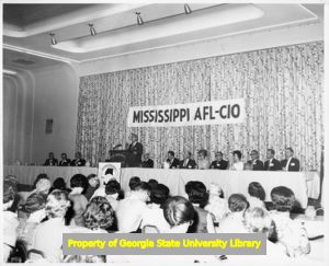 Speaker in convention hall at a Mississippi AFL-CIO convention, Jackson, Mississippi, 1965.