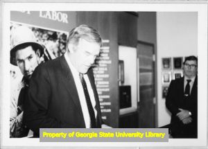 Georgia AFL-CIO President Herbert Mabry speaks at exhibit opening, Atlanta, Georgia, December 12, 1984.