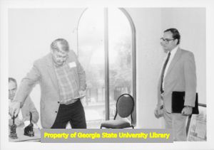 Les Hough presented with International Association of Machinists seals, Jekyll Island, Georgia, 1985.