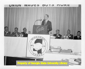 Unidentified man speaking at Mississippi AFL-CIO convention, Biloxi, Mississippi, July 1970.