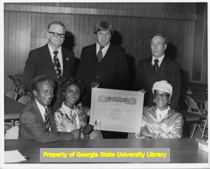 Union members with Hotel and Restaurant Employees and Bartenders International Union charter, Jackson, Mississippi, October 1978.