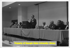 Claude Ramsay speaking at Mississippi AFL-CIO convention, Jackson, Mississippi, 1976.