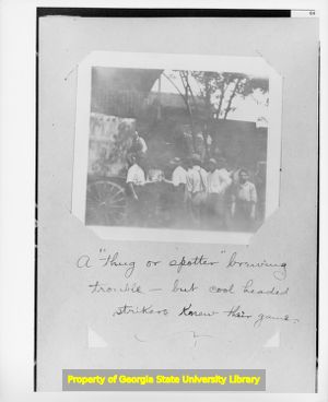 Strikebreakers attempting to cause trouble with striking Fulton Bag and Cotton Mill workers