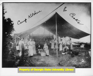 Strike camp mess tent during the Fulton Bag and Cotton Mill textile strike