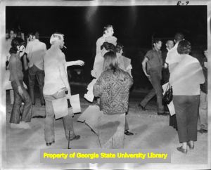 Striking United Textile Workers of America, Local 532 members picketing outside a Leon-Ferenbach textile plant, 1973