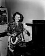 Betty Shingler Talmadge frying chicken, Atlanta, Georgia, April 21, 1954.