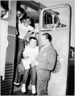 Variety Club Tent number 21 sponsored summer camp bus returns from Florida, Atlanta, Georgia, June 8, 1948.
