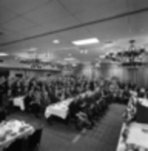 Group portrait of employees of Courts and Co. during an event, 1969