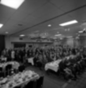 Group portrait of employees of Courts and Co. during an event, 1969