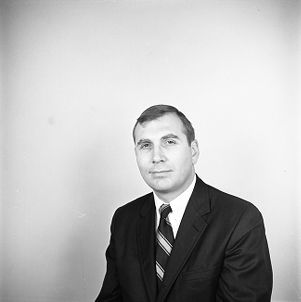 Portrait photo of Citizens and Southern Bank employee Gene Rackley, 1968