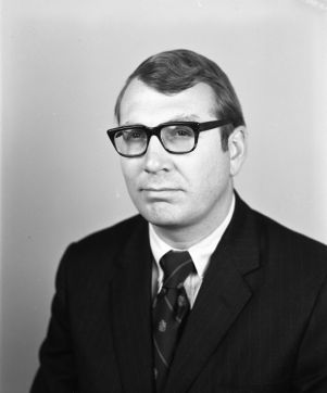 Portrait photo of Citizens and Southern Bank employee Gene Rackley, 1971