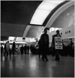 Two strikers (picketers). Eastern Air Lines Flight Engineers, at Hartsfield International Airport, October 6, 1964