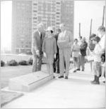 Comemorative plaque unveiling in park, 1967