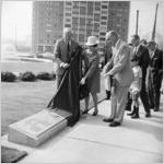 Comemorative plaque unveiling in park, 1967