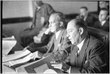 L.W. "Chip" Robert, secretary of the Democratic National Committee,  at a hearing before the "economy" committee of the Georgia General Assembly in a dispute over his business practices, Atlanta, Georgia, February 1939