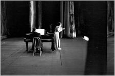Rosa Ponselle on stage performing with Stuart Rose, pianist, at The Fox Theatre, Atlanta, Georgia, October 14, 1937