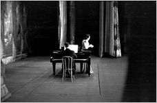 Rosa Ponselle on stage performing with Stuart Rose, pianist, at Fox Theatre, Atlanta, Georgia, October 14, 1937