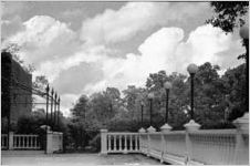 Terrace with lamp posts, formal garden, Georgia, 1930s or 1940s.