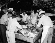 Barbecue at the American Thread Company in Tallapoosa, Georgia, January 28, 1944. The Mills were purchased by the American Thread Company and reopened on January 1, 1944