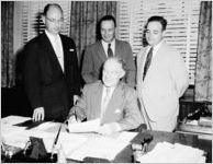 Jewish civic leaders meeting with Atlanta, Georgia, Mayor William B. Hartsfield in his office at the State Capitol; recognizing the American Jewish Tercentenary, September 10, 1954