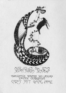 Ceres' Soft Coming Home, cooperative theatre sign language equinox celebration, postcard for the performance of poems by Franklin Abbott, 7 Stages Theatre, Atlanta, Georgia, March 20 - 23, 1980.