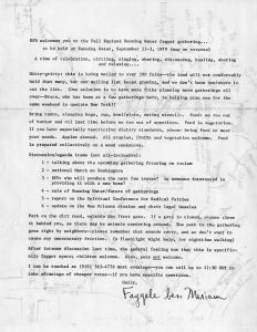 Form letter announcing the Radical Faeries' "Fall Equinox Running Water faggot gathering," Running Water Farm, North Carolina, September 21 - 23, 1979. (1 leaf, recto and verso)