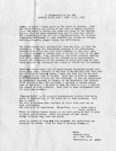 Mikel (Running Water Farm, Bakersville, North Carolina), to Cal Gough (Atlanta, Georgia), form letter, April 1979. (1 leaf (recto and verso), yellow print paper)