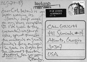 Franklin Abbott (Dublin, Ireland), to Cal Gough (Atlanta, Georgia), postcard, September 26, 1983.