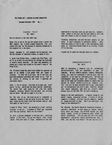 Athens Gay/Lesbian Alliance Newsletter (Athens, Georgia), volume 1, number 1 (November/December 1984). (3 pages)