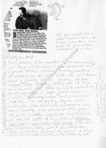 Franklin Abbott (Atlanta, Georgia), to James Broughton (San Francisco, California), letter, July 22, 1987 (1 page).