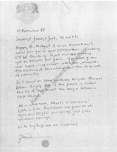 Franklin Abbott (Atlanta, Georgia), to James Broughton and Joel Singer (Port Townsend, Washington), letter, November 10, 1997 (2 pages)