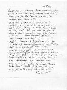 Raven Wolfdancer (Albuquerque, New Mexico), to James Broughton (New York, New York), letter, October 25, 1981 (1 page).