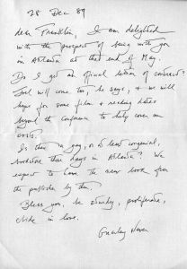 James Broughton (Port Townsend, Washington) to Franklin Abbott (Atlanta, Georgia), letter, December 28, 1989. (1 leaf, recto and verso).