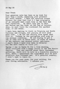 James Broughton (Mill Valley, California) to Franklin Abbott (Atlanta, Georgia), letter, May 24, 1981 (1 page).