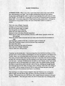 Franklin Abbott, "Radio Venezuela," in his Mortal Love: Selected Poems, 1971-1998 (Liberty, TN: RFD Press, 1999), p. 108-114.