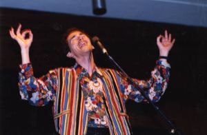 Singer/songwriter David Sereda performing at Men and Masculinity Conference, Oglethorpe University, Atlanta, Georgia, June 2, 1990.