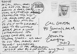 Franklin Abbott (San Francisco, California), to Cal Gough (Atlanta, Georgia), postcard, August 9, 1985. (1 postcard)