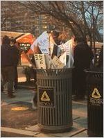 Recycling bin full of signs, Women's March on Washington, 2017-01-21