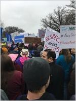 Crowd of protesters marching and carrying signs, Women's March on Washington, 2017-01-21