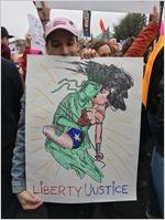 Statue of Liberty and Wonder Woman sign, Women's March on Washington, 2017-01-21
