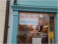 Window of Sacred Circle bookstore, Alexandria, Va., Women's March on Washington, 2017-01-21