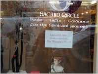 Window of Sacred Circle bookstore, Alexandria, Va., Women's March on Washington, 2017-01-21