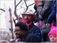 Protester with a sprayed-pink beard and a Stetson hat, Women's March on Washington, 2017-01-21
