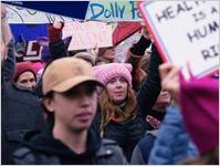 Savannah protester wearing a pussy hat, Women's March on Washington, 2017-01-21