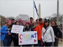 Ella Harris, Wilson Harris, Anna Zelski, Tina Seetoo, Emma Zelski, Tom Seetoo, Lara Zelski, Charlie Robinson, Chris Zelski, Christine Wiseman, and Cathy Robinson, Women's March on Washington, 2017-01-21